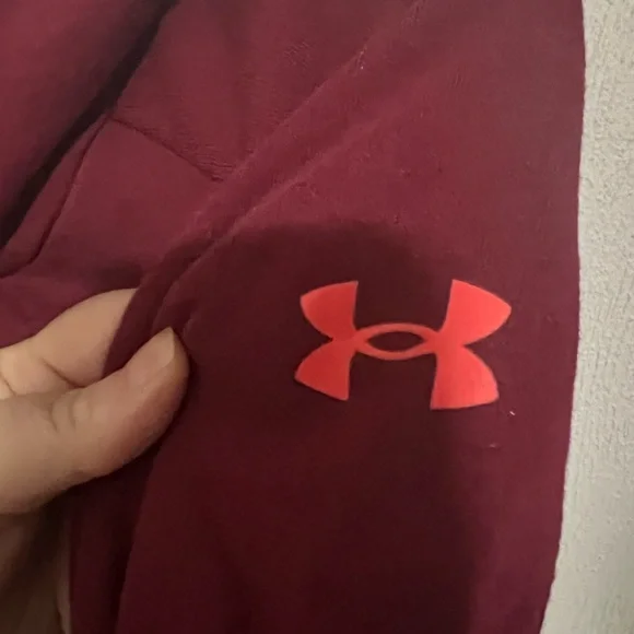 UNDER ARMOUR Project Rock Blood Sweat Respect Maroon and Orange Hoodie Kids XL - Picture 3 of 5